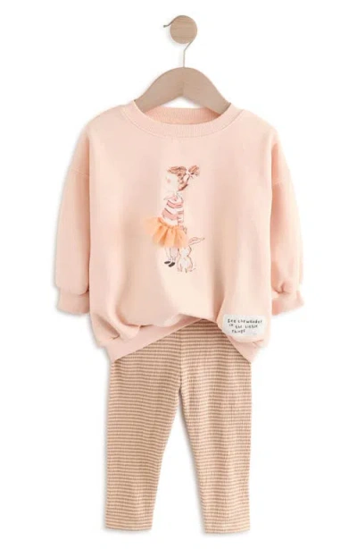 Next Kids'  Crewneck Sweatshirt & Stripe Leggings Set In Pink