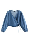 Next Denim Wrap Top In Blue