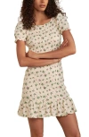 Next Ditsy Shirred Minidress In Ivory Floral