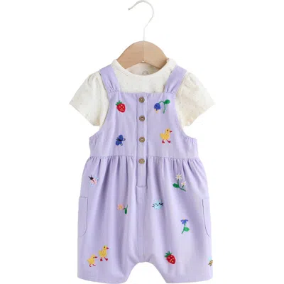 Next Babies'  Embroidered Overalls & Bodysuit Set In Purple