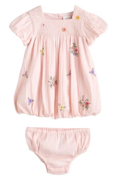 Next Babies'  Floral Embroidered Bubble Dress & Bloomers Set In Pink
