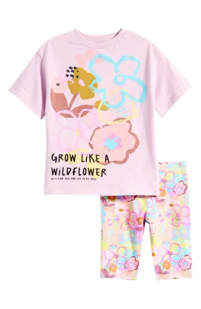 Next Kids'  Floral Graphic T-shirt & Floral Bike Shorts Set In Pink
