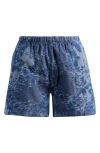 Next Floral Jacquard Drawstring Waist Denim Shorts In Blue