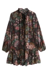 Next Floral Long Sleeve Ruffle Hem Dress In Multi