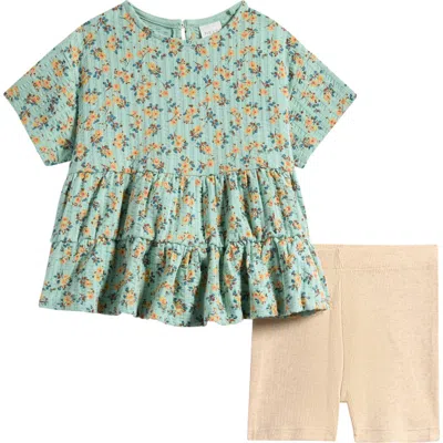 Next Babies'  Floral Peplum Top & Cycle Shorts Set In Green