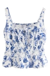Next Floral Smocked Cotton Camisole In Multi