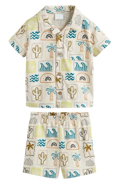 Next Babies'  Fluro Tile Cotton Camp Shirt & Shorts Set In Multi