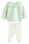 Next Frill Collar Sweater & Print Leggings Set In Green