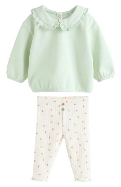 Next Babies'  Frill Collar Sweater & Print Leggings Set In Green