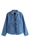 Next Front Tie Boxy Denim Jacket In Blue