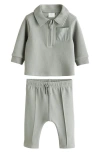 Next Half Zip Polo & Pleated Pants Set In Gray