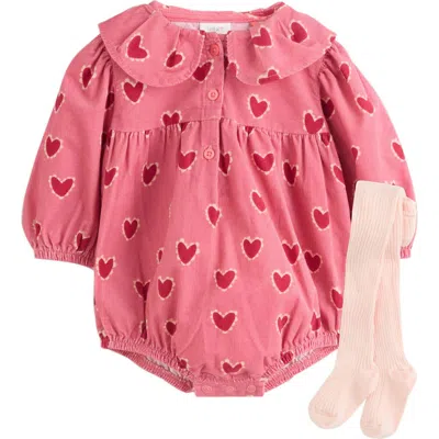 Next Babies'  Heart Print Corduroy Bodysuit & Tights Set In Pink