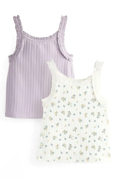 Next Kids' 2-pack Frill Cotton Blend Tank Tops In Gray