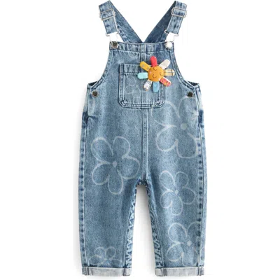 Next Kids' 3d Flower Appliqué Denim Overalls In Indigo