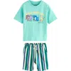 Next Kids' 3d Gator Cotton Graphic T-shirt & Striped Shorts Set In Green