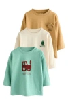 Next Kids' 3-pack Assorted Long Sleeve T-shirts In Brown