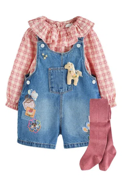 Next Kids' 3-piece Character Dungaree, Blouse & Tights Set In Blue