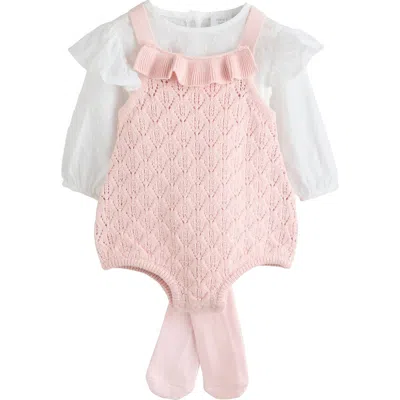Next Babies'  Kids' 3-piece Knitted Romper, Bodysuit & Tights Set In Pink