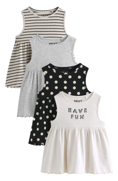 Next Kids' 4-pack Assorted Rib Cotton Tops In Grey