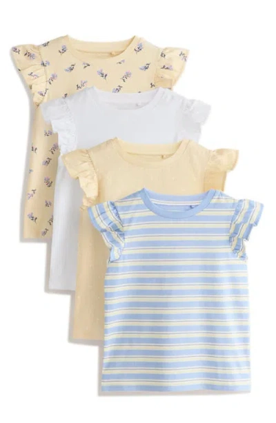 Next Kids' 4-pack Assorted Flutter Sleeve Cotton T-shirts In Yellow