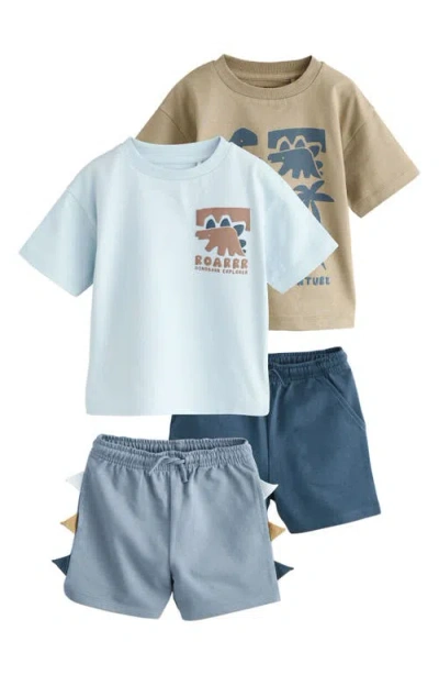 Next Kids' 4-pack Dino Graphic T-shirts & Assorted Shorts In Brown
