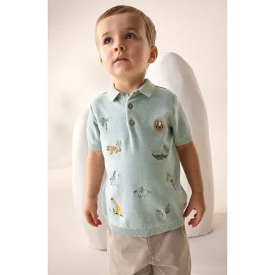 Next Babies'  Kids' Animal Embroidered Cotton Polo In Green