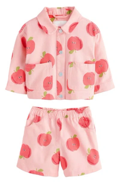 Next Kids' Apple Graphic Jacket & Shorts Set In Pink