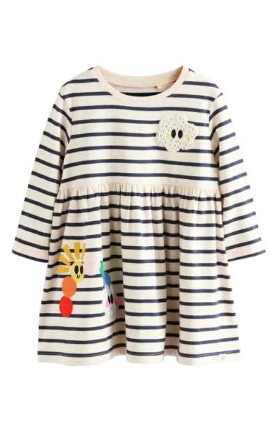 Next Babies'  Kids' Appliqué Stripe Long Sleeve Cotton Dress In Multi
