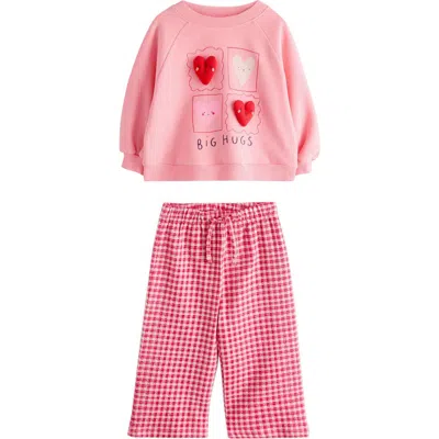 Next Kids' Appliqué Sweatshirt & Gingham Pants Set In Pink