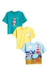 Next Kids' Assorted 3-pack Beach Appliqué Cotton Graphic T-shirts In Blue
