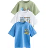 Next Kids' Assorted 3-pack Cotton Graphic T-shirts In Blue