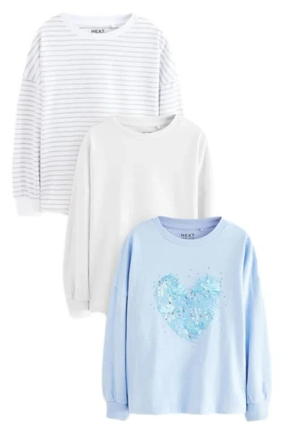 Next Kids' Assorted 3-pack Cotton T-shirts In Blue/white Assorted