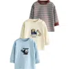 Next Kids' Assorted 3-pack Critter & Stripe Long Sleeve Cotton T-shirts In Multi