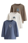 Next Kids' Assorted 3-pack Gamer Long Sleeve Cotton T-shirts In Multi