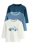 Next Kids' Assorted 3-pack Long Sleeve T-shirts In Blue