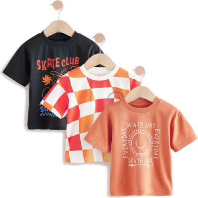 Next Kids' Assorted 3-pack Skate Club Graphic T-shirts In Orange