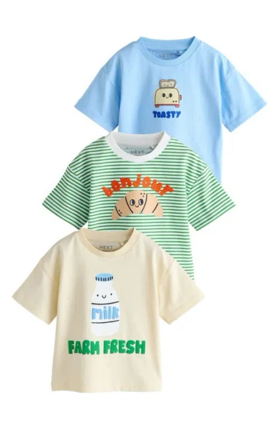 Next Kids' Assorted 3-pack Breakfast Treats Embroidered Cotton Graphic T-shirts In Blue