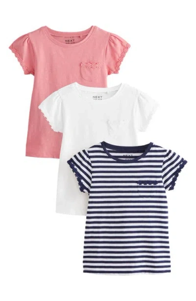 Next Kids' Assorted 3-pack Floral Appliqué Cotton T-shirts In Pink