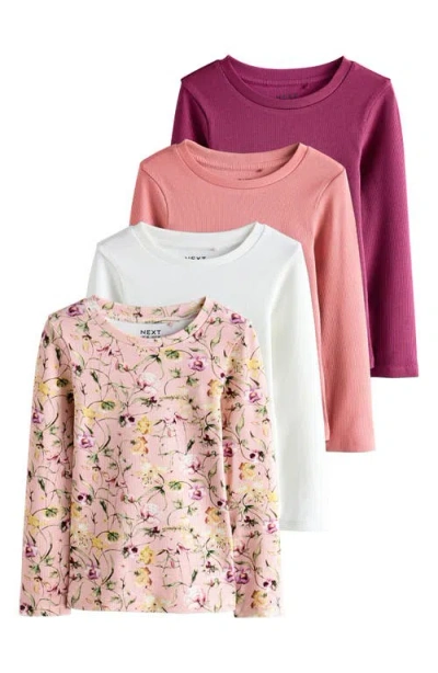 Next Kids' Assorted 4-pack Long Sleeve Rib T-shirts In Pink