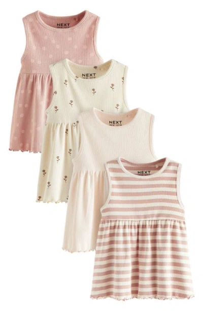 Next Kids' Assorted 4-pack Rib Cotton Tops In Pink White