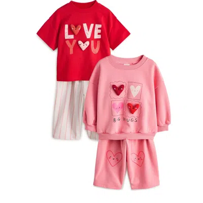 Next Kids' Assorted 4-pack T-shirt, Sweatshirt & Pants Set In Pink