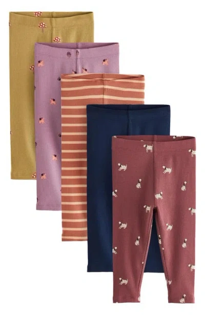Next Kids' Assorted 5-pack Rib Leggings In Navy