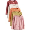 Next Kids' Assorted 5-pack Rib T-shirts In Pink Multi