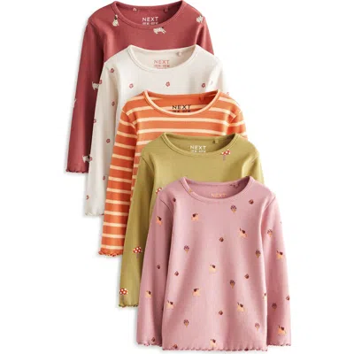 Next Kids' Assorted 5-pack Rib T-shirts In Pink Multi