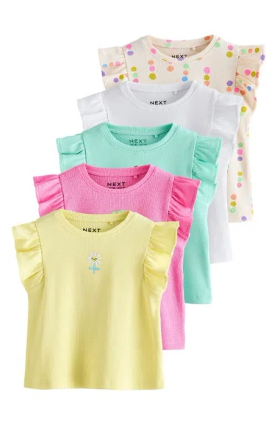 Next Kids' Assorted 5-pack Frill Sleeve Graphic Cotton Blend T-shirts In Multi