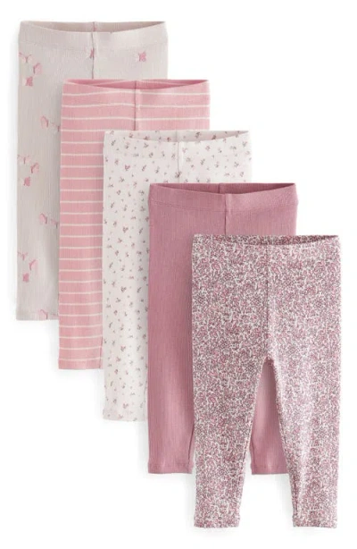 Next Kids' Assorted Floral 5-pack Rib Leggings In Pink