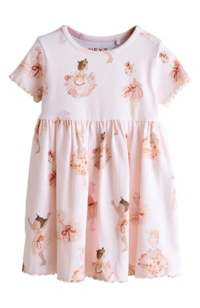 Next Babies'  Kids' Ballerina Print Rib Dress In Multi