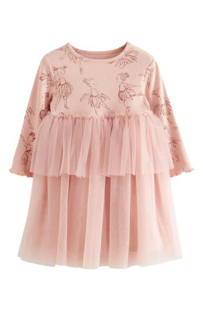 Next Kids' Ballet Print Long Sleeve Tulle Dress In Pink