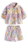 Next Kids' Banana Palm Print Cotton Top & Shorts Set In Lavendar
