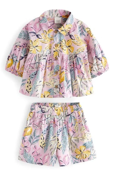 Next Kids' Banana Palm Print Cotton Top & Shorts Set In Lavendar